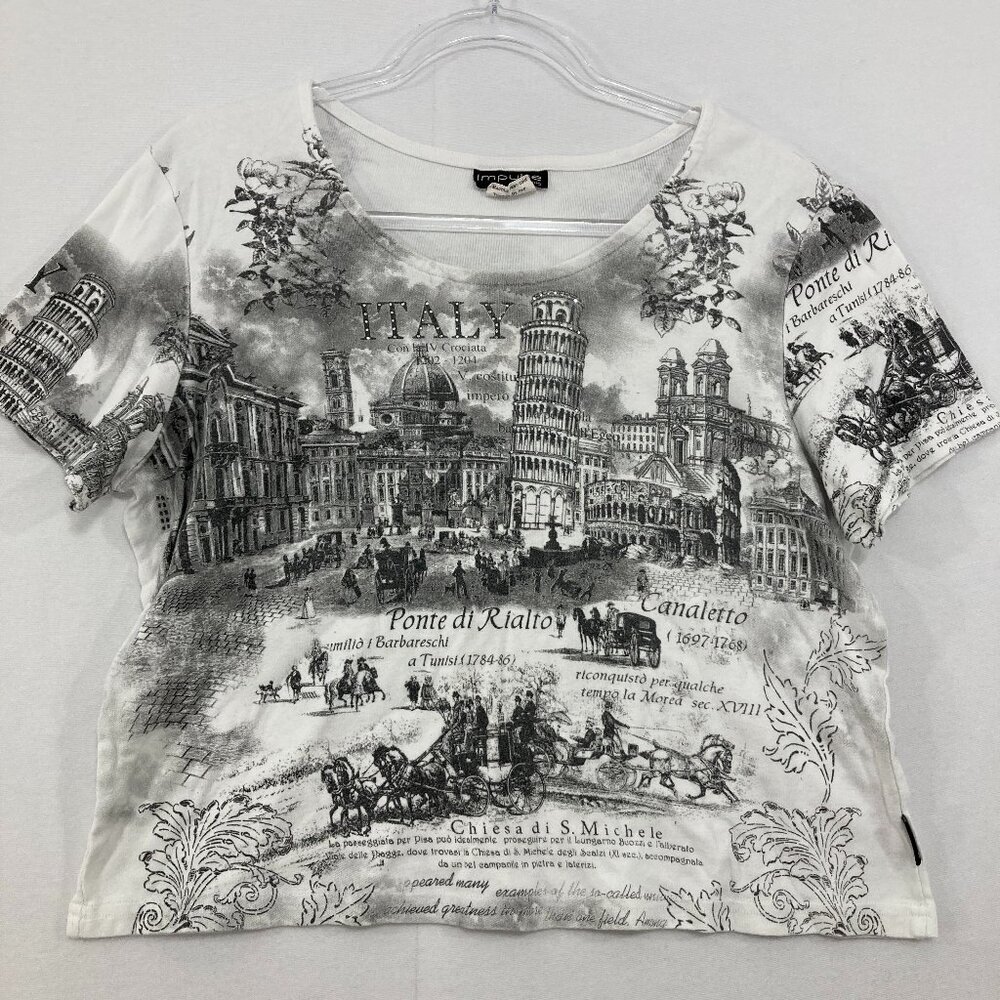Impulse California size XL Black White Artsy Graphic Stretch Boho Casual Top‎